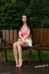 Veronica Snezna Performs Striptease Outdoors In A Mini Skirt Showcasing Erect Nipples