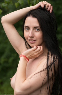 Veronica Snezna Performs Striptease Outdoors In A Mini Skirt Showcasing Erect Nipples