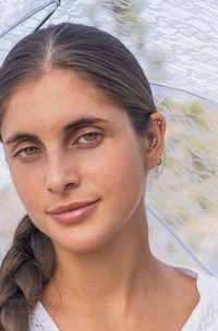 Esfinge Poses Topless In Forest With White Sneakers And Transparent Umbrella Teasing Her Curves