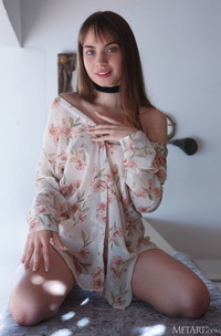 Sofy Bee Wearing Nothing But A Delicate Floral Shirt That Falls Open To Reveal Her Lovely Body