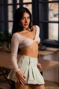 Carolina Guerrero Teases In Crop Top And Miniskirt With Playful Striptease Across Kitchen Breakfast Bar