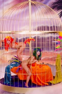 Angelica Costello And Anita Rinaldi In Birdcage Lesbian Play With Colorful Feathers And Tongues