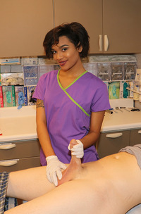 Nurse Jasmine Barnes Extracts Johns Sample As She Hands Him A Latex Gloved Handjob