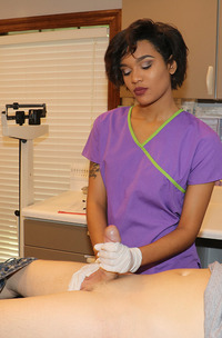 Nurse Jasmine Barnes Extracts Johns Sample As She Hands Him A Latex Gloved Handjob