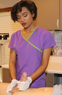Nurse Jasmine Barnes Extracts Johns Sample As She Hands Him A Latex Gloved Handjob