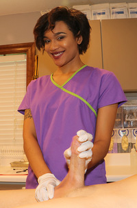 Nurse Jasmine Barnes Extracts Johns Sample As She Hands Him A Latex Gloved Handjob
