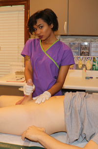Nurse Jasmine Barnes Extracts Johns Sample As She Hands Him A Latex Gloved Handjob