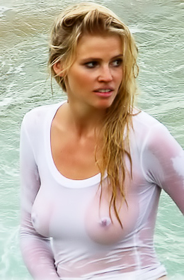 Lara Stone Showing Her Big Boobs In Wet C Thru Top