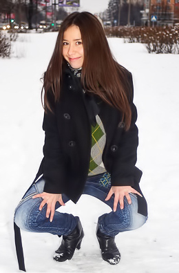 Cute teen in skin tight blue jeans