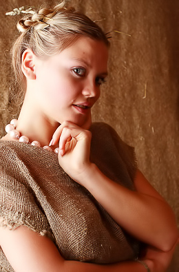 Elka Teases With Blue Eyes And Blonde Hair On A Rainy Afternoon