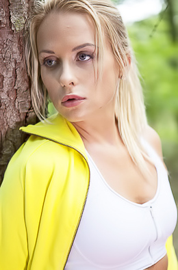 Blonde Cristal Caitlin Walking In The Forest For Masturbating
