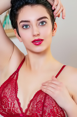 Chantal Voluptuous Sweetheart Slides The Straps Of Her Red Lace Bra