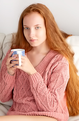 Lola Jolie Lounging Naked On The Leather Sofa