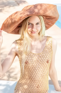 Emily Swan Wearing Nothing But A Gold Mesh Top