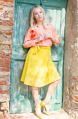 Bella Spark Unveils Herself Playful In Villa Sunlight Teasing With Skirt Lifted High