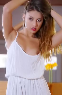 Camnila Shows Off Pierced Nipples And Shaved Pussy On The Table Indoors