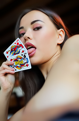 Li Moon Spreads Playing Cards Fanning Out His Towel On The Footboard